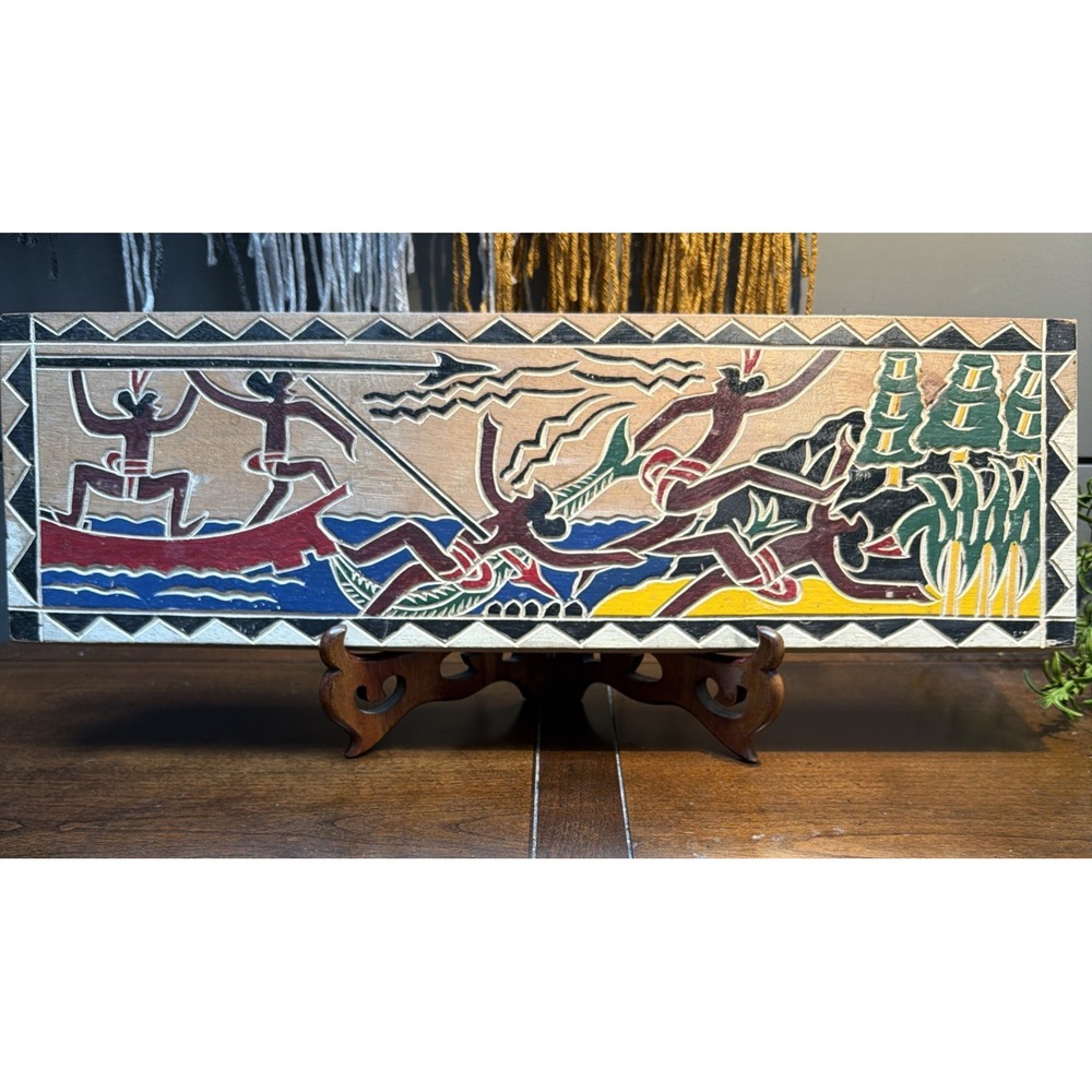 Palau Storyboard Painted Story of "Ngerubesang" 18" x 5.5" x .75" Wood Org Story